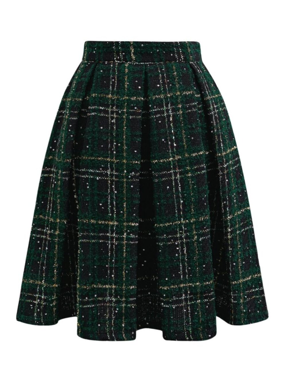 NWT PLAID TWEED HIGH-WAIST A-LINE PLAID HOLIDAY MIDI SKIRT M